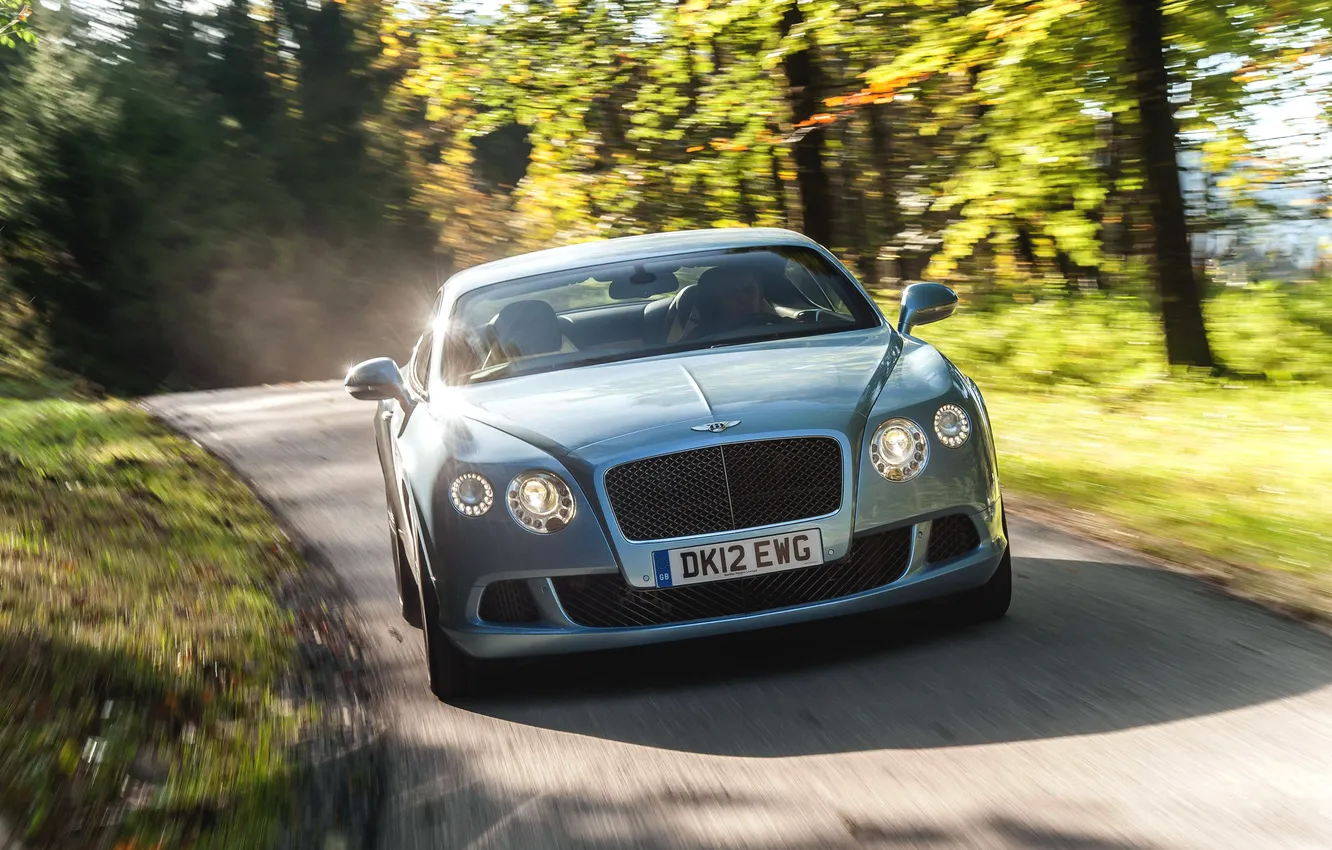 Photo wallpaper road, machine, auto, blue, lights, Bentley, Continental, logo