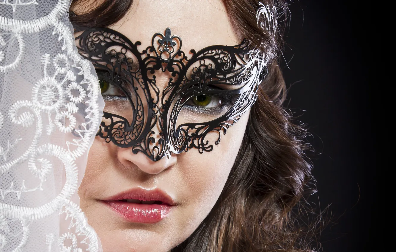 Photo wallpaper girl, background, mask, green eyes