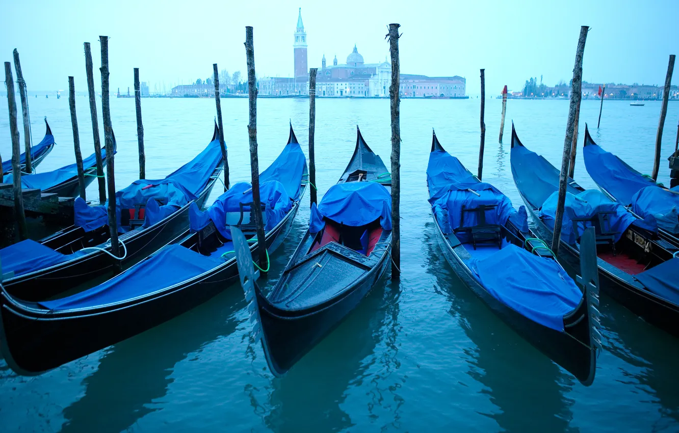 Photo wallpaper morning, Venice, channel, gondola, early, watercourse