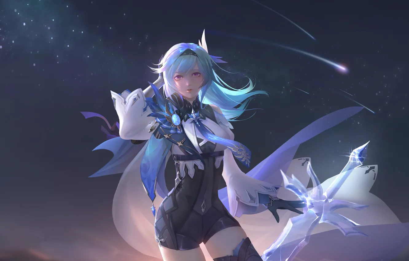 Photo wallpaper Video Game, Genshin Impact, Blue hair Eula