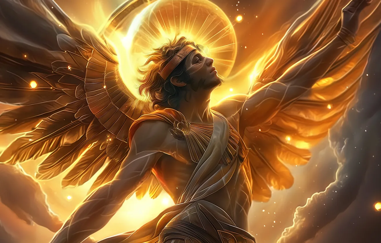 Photo wallpaper wings, male, digital art, The God Of The Sun, AI art, The Art of Artificial …