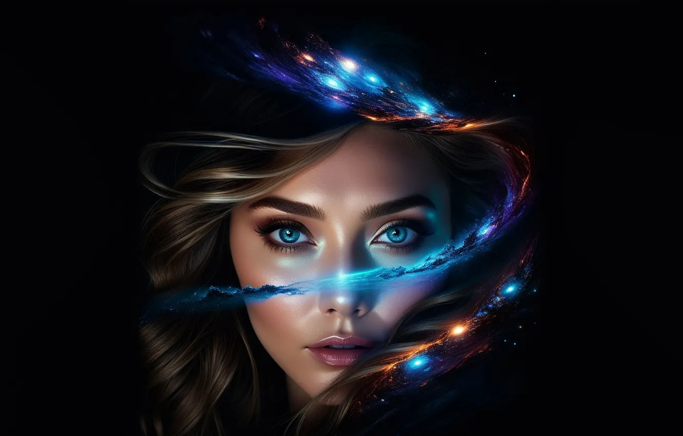 Photo wallpaper look, girl, black background