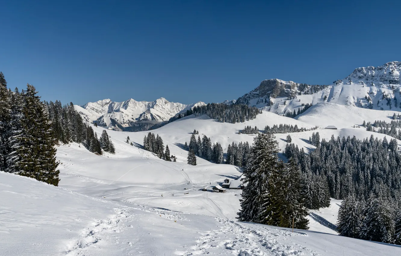 Photo wallpaper snow, mountains, ate