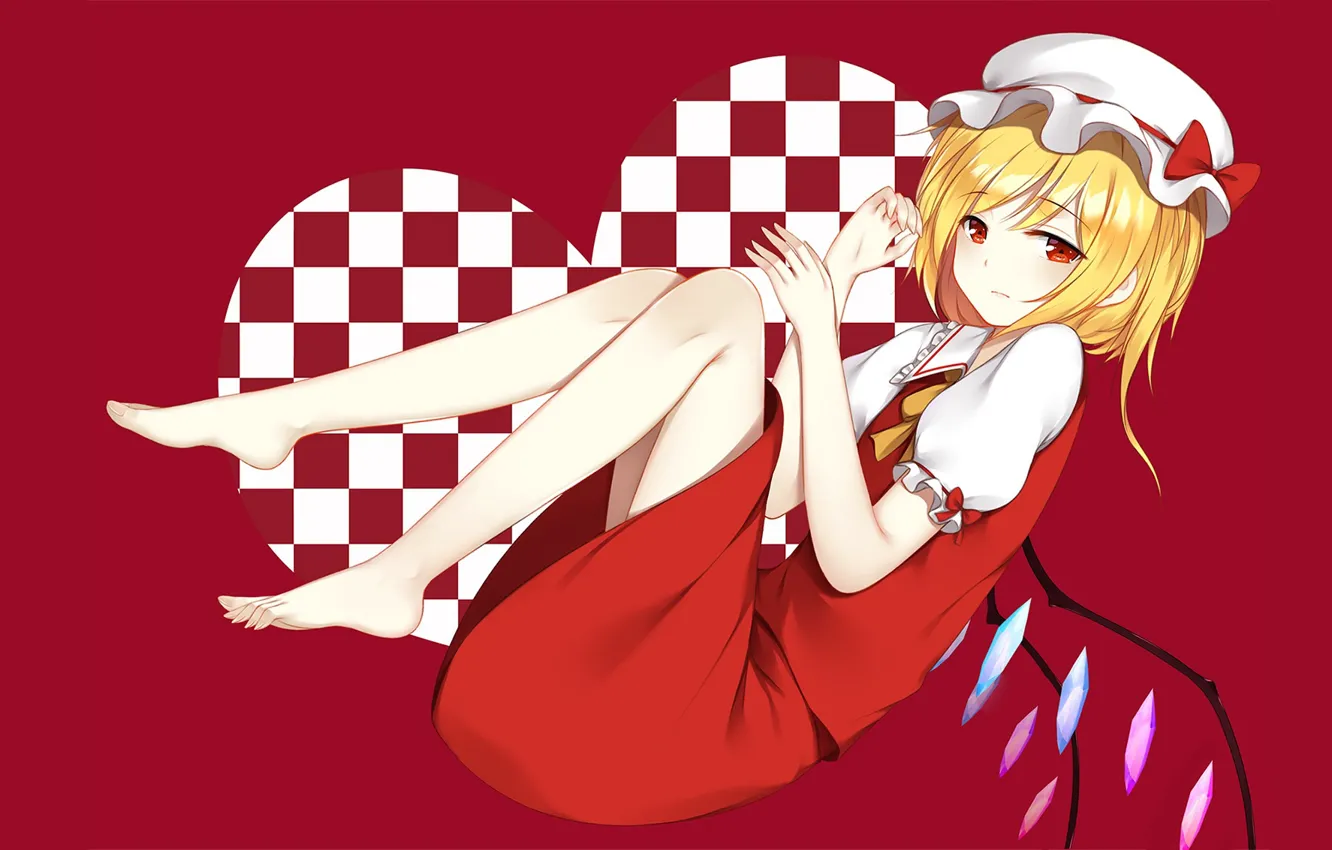 Photo wallpaper girl, heart, red background, Touhou, Touhou