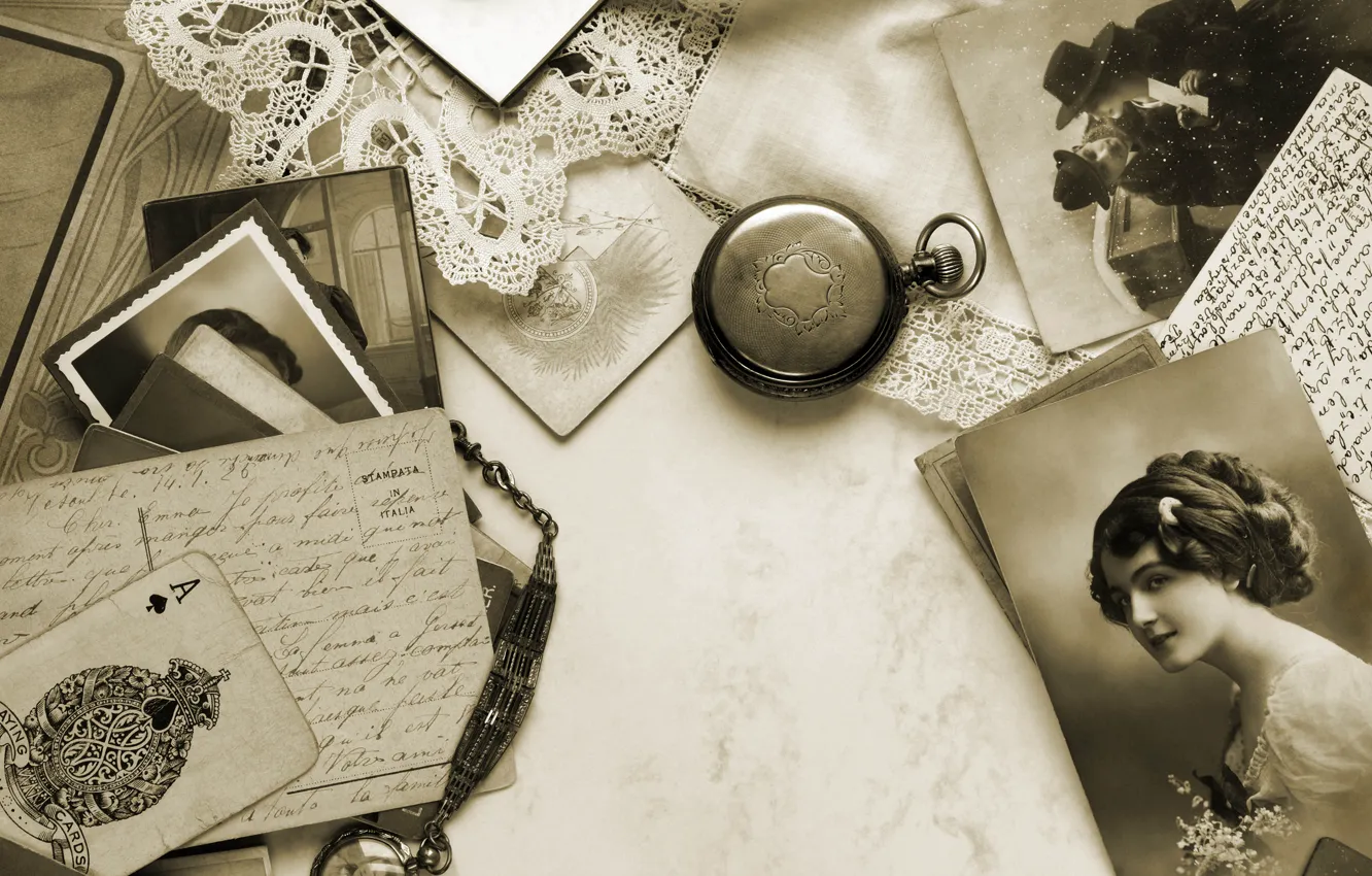 Photo wallpaper retro, background, watch, map, Sepia, photos, ACE, lace