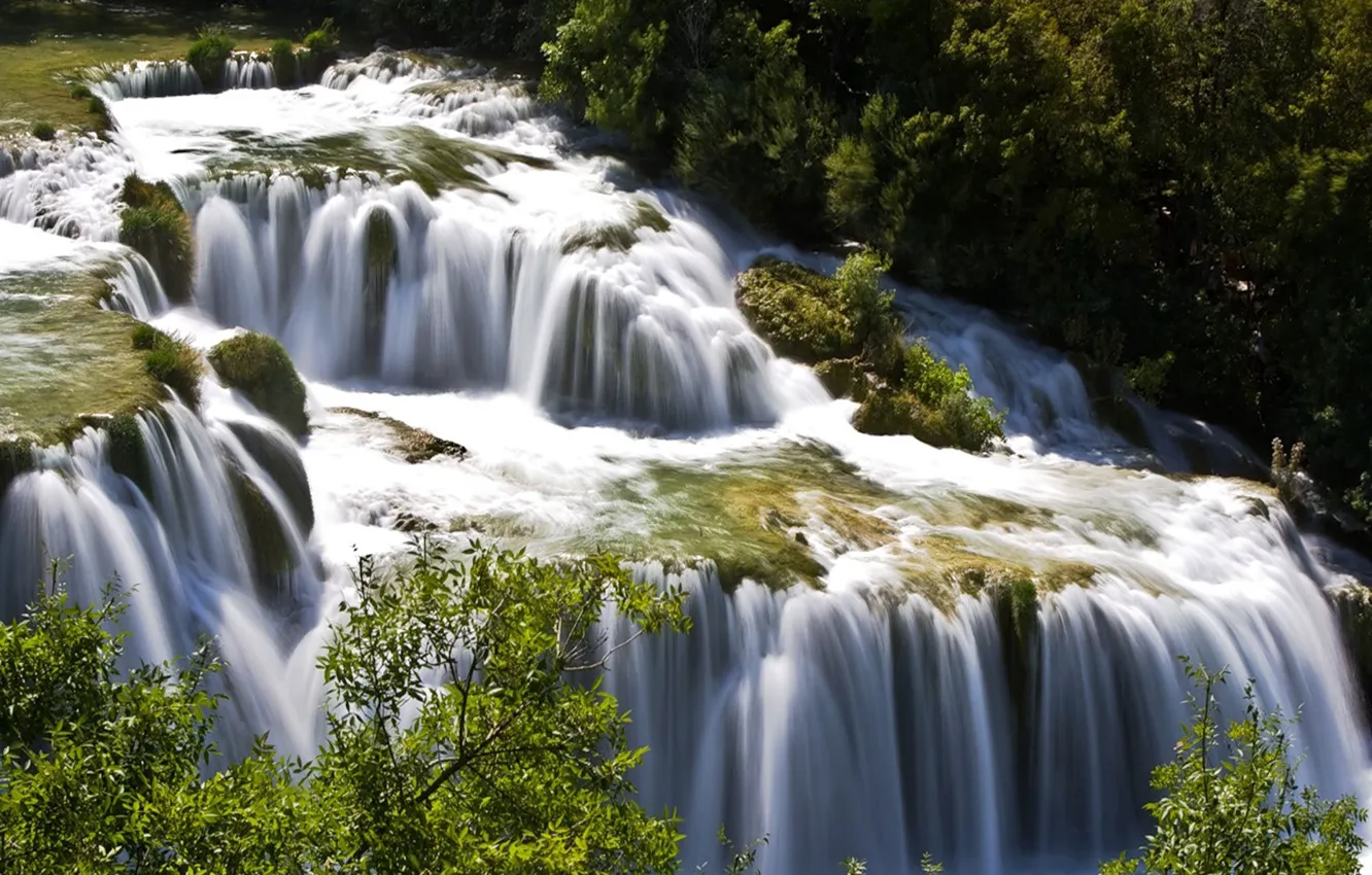 Photo wallpaper rocks, waterfall, stream