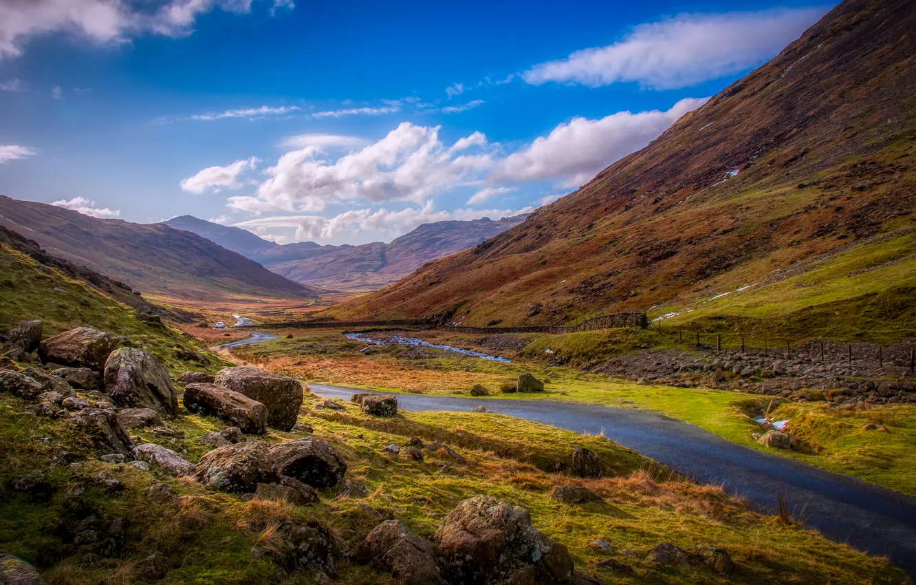 Photo wallpaper clouds, mountains, England, valley, Cumbria