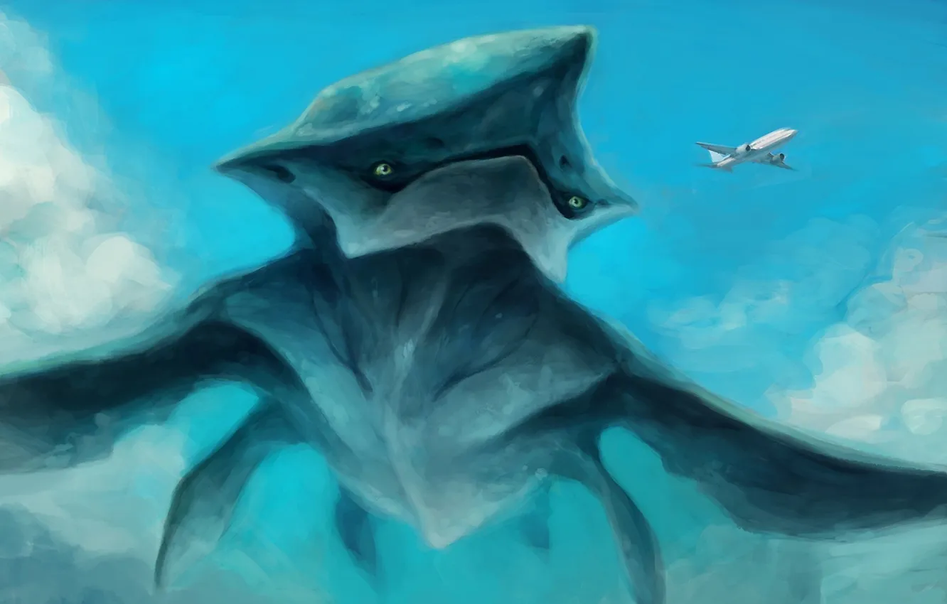 Photo wallpaper flight, monster, being, art, the plane, in the sky, fins