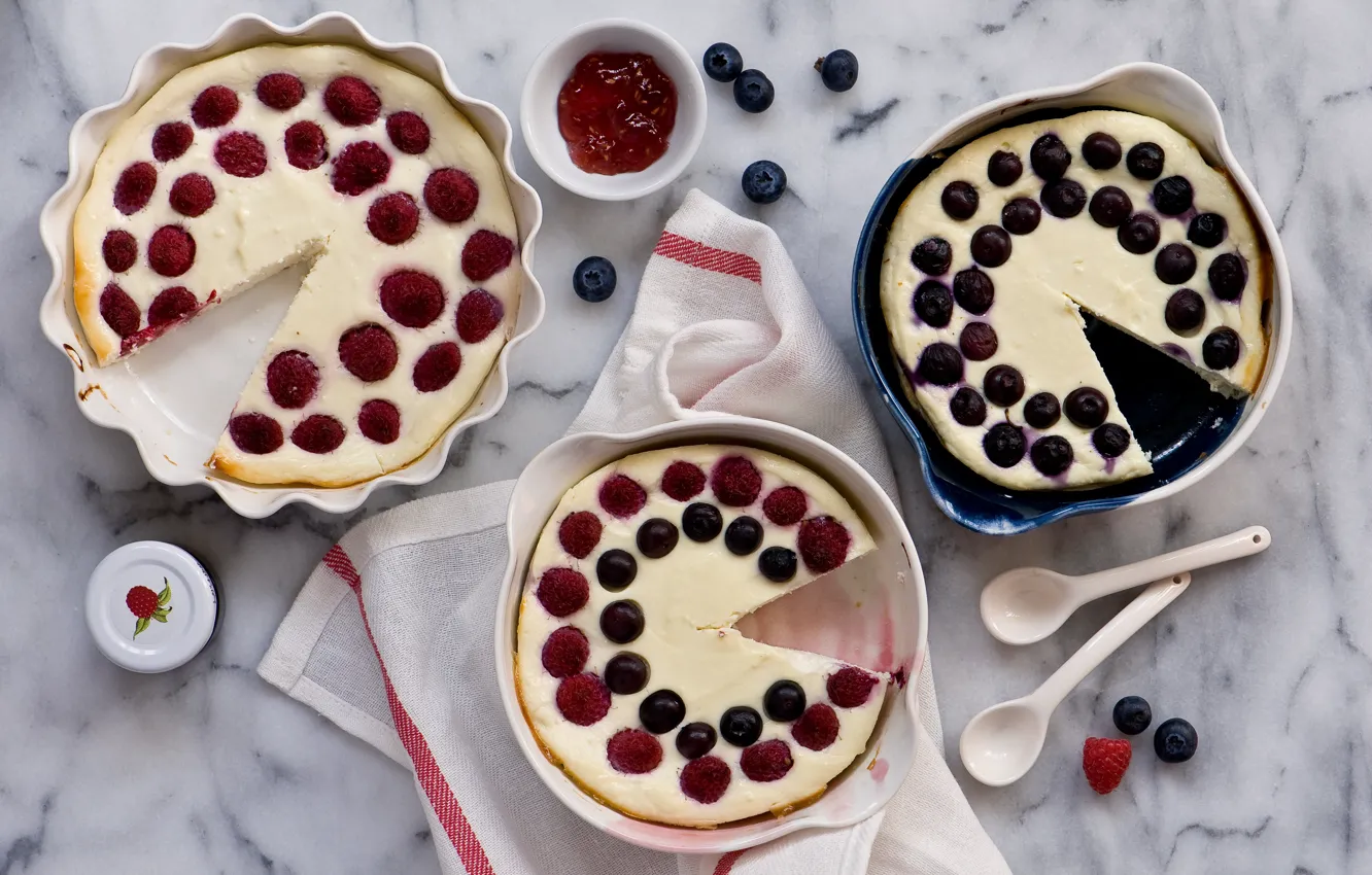 Photo wallpaper berries, raspberry, blueberries, dessert, cheesecake, Anna Verdina