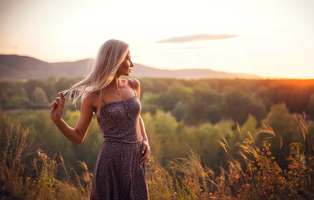 Photo wallpaper autumn, girl, dress, Michael Flight