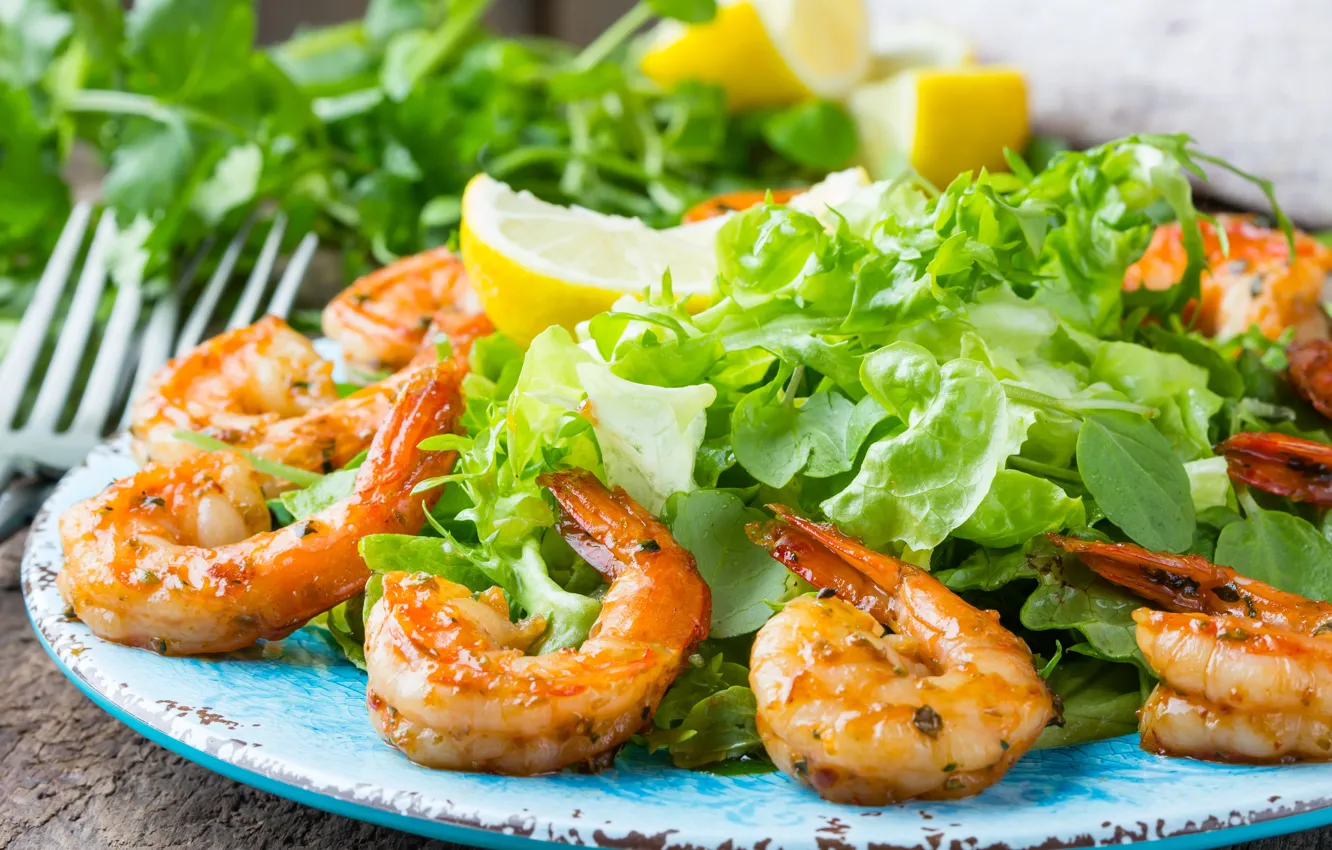 Photo wallpaper lemon, food, salad, shrimp