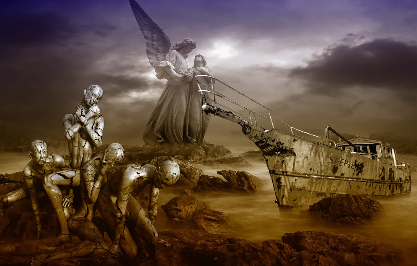 Photo wallpaper sea, the darkness, destiny, hopelessness, shipwreck, doom, perishing people, the tragedy