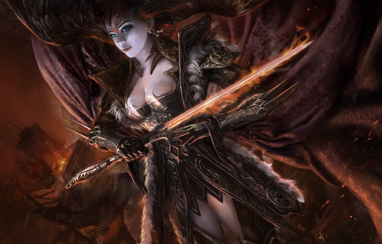 Photo wallpaper girl, wings, sword, art, Legend of the cryptids