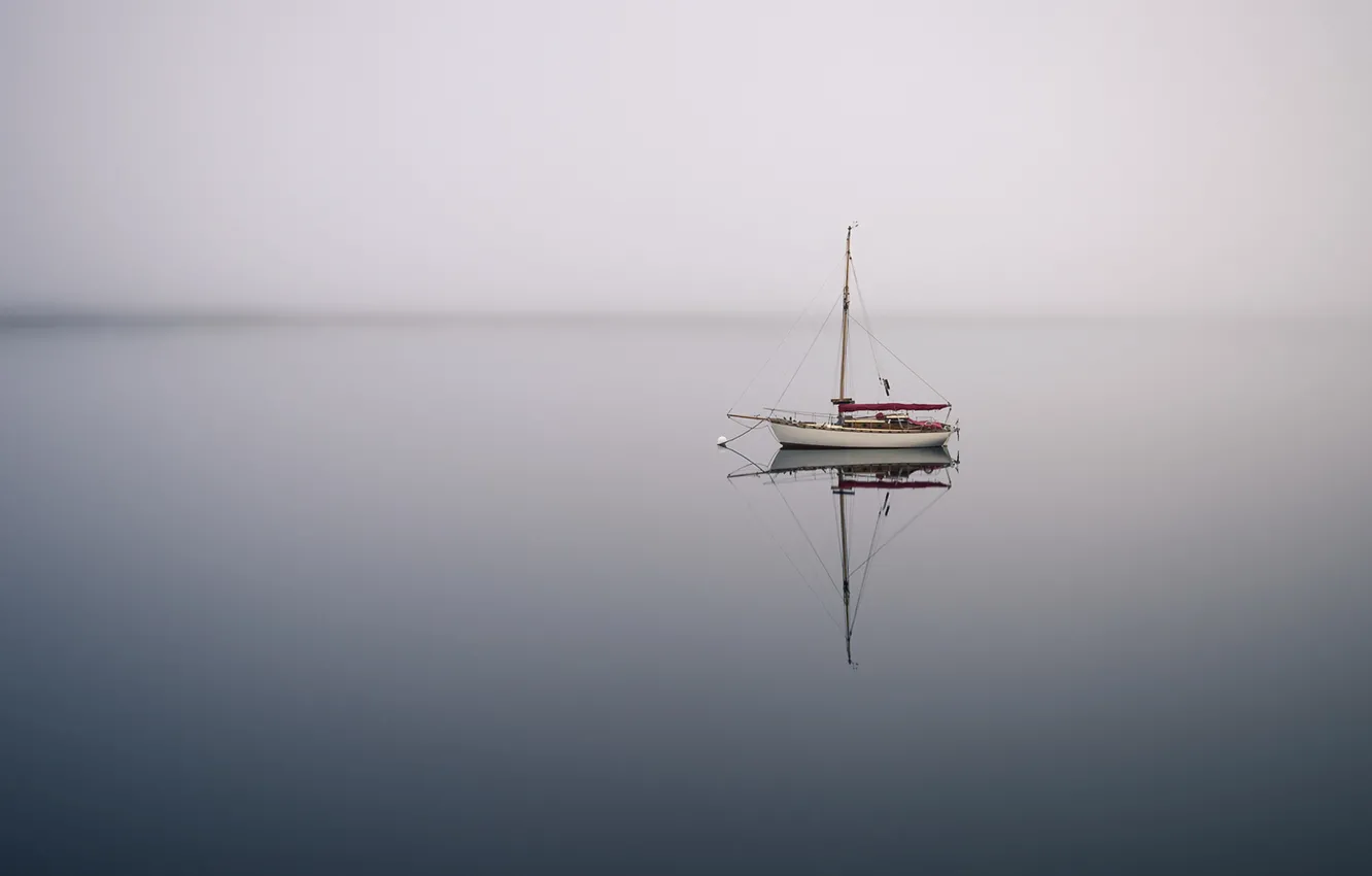 Photo wallpaper sea, fog, boat