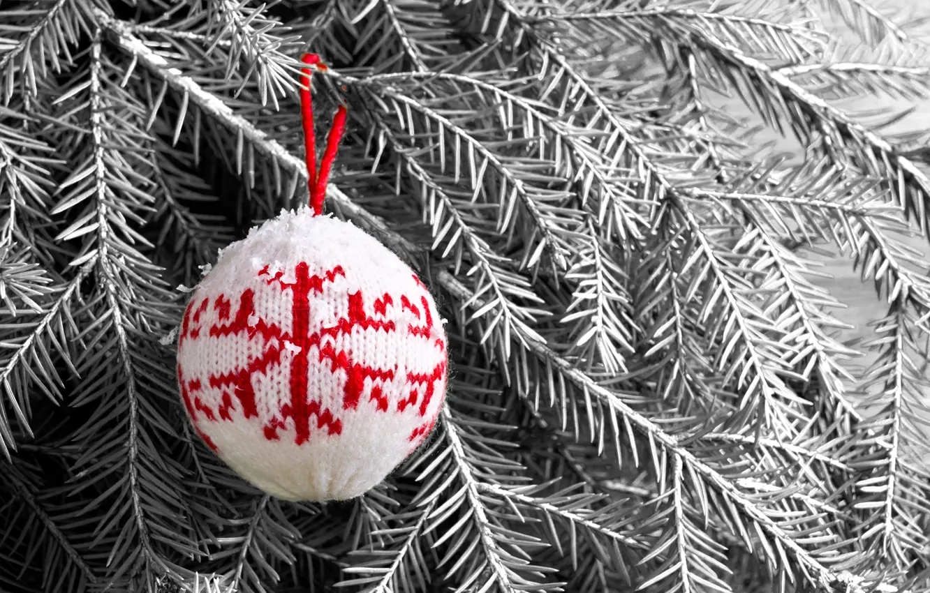 Photo wallpaper snow, decoration, balls, toys, tree, wool, New Year, Christmas
