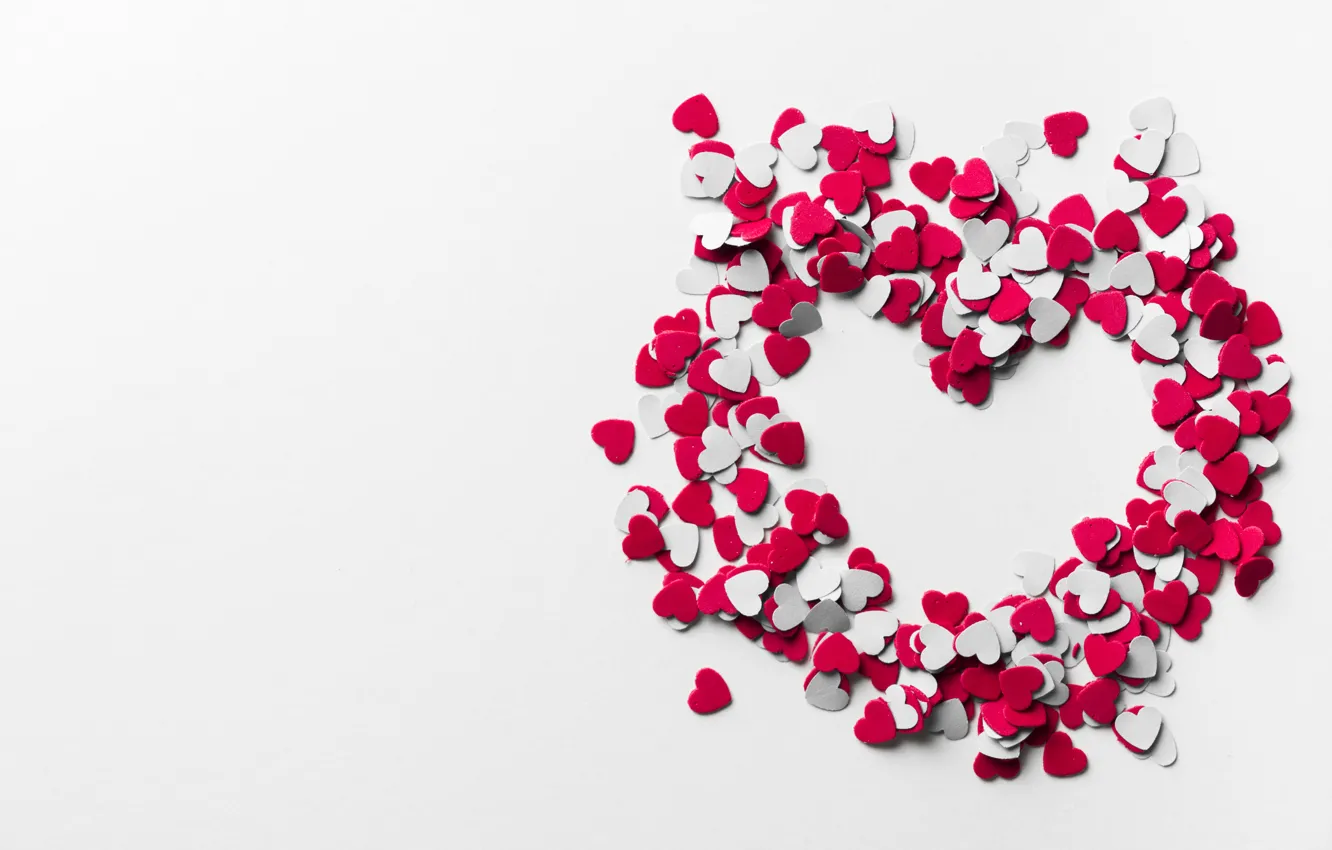 Photo wallpaper red, paper, hearts, white background