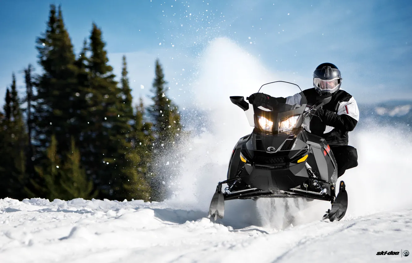 Photo wallpaper snow, snow, snowmobile, snowmobile, ski-doo, skidoo, Forest
