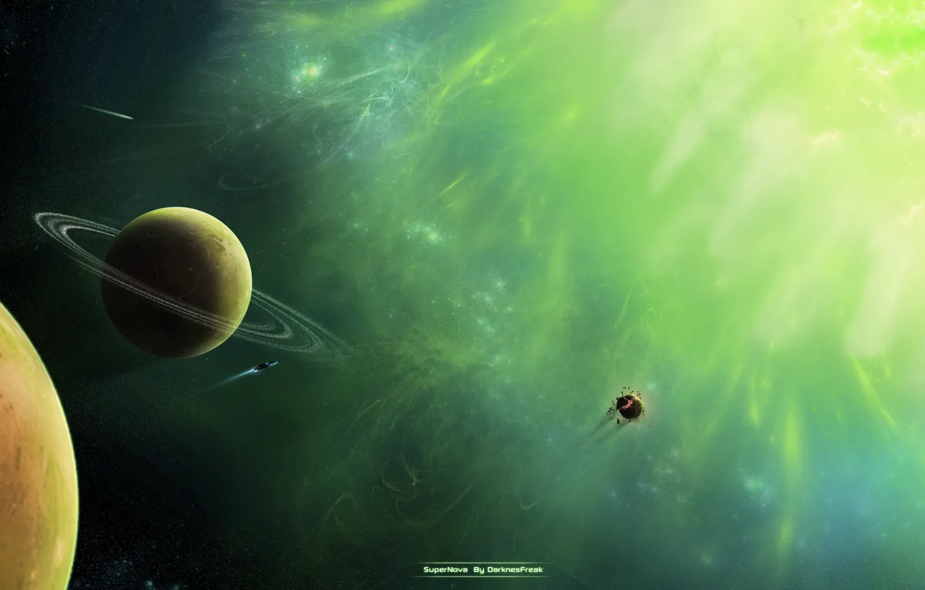 Photo wallpaper green, planet, Sci Fi, Supernova