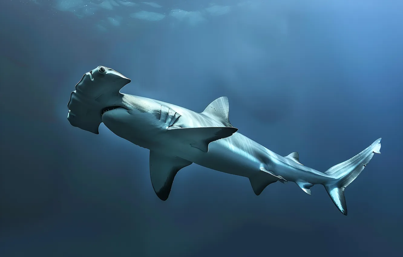 Photo wallpaper predator, shark, underwater world, digital art, AI art, The Art of Artificial Intelligence, The Hammerhead …