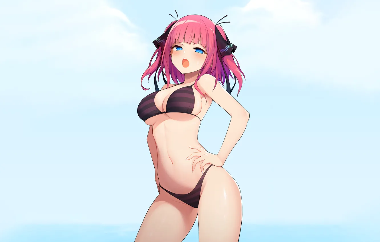 Photo wallpaper girl, sexy, cleavage, pink hair, boobs, anime, blue eyes, beautiful