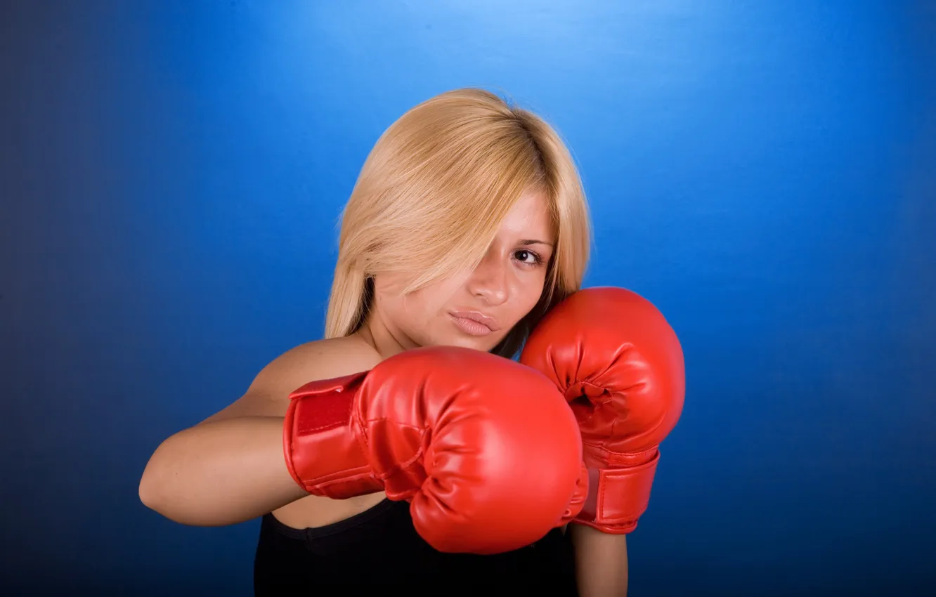 Photo wallpaper girl, face, background, beauty, Boxing gloves