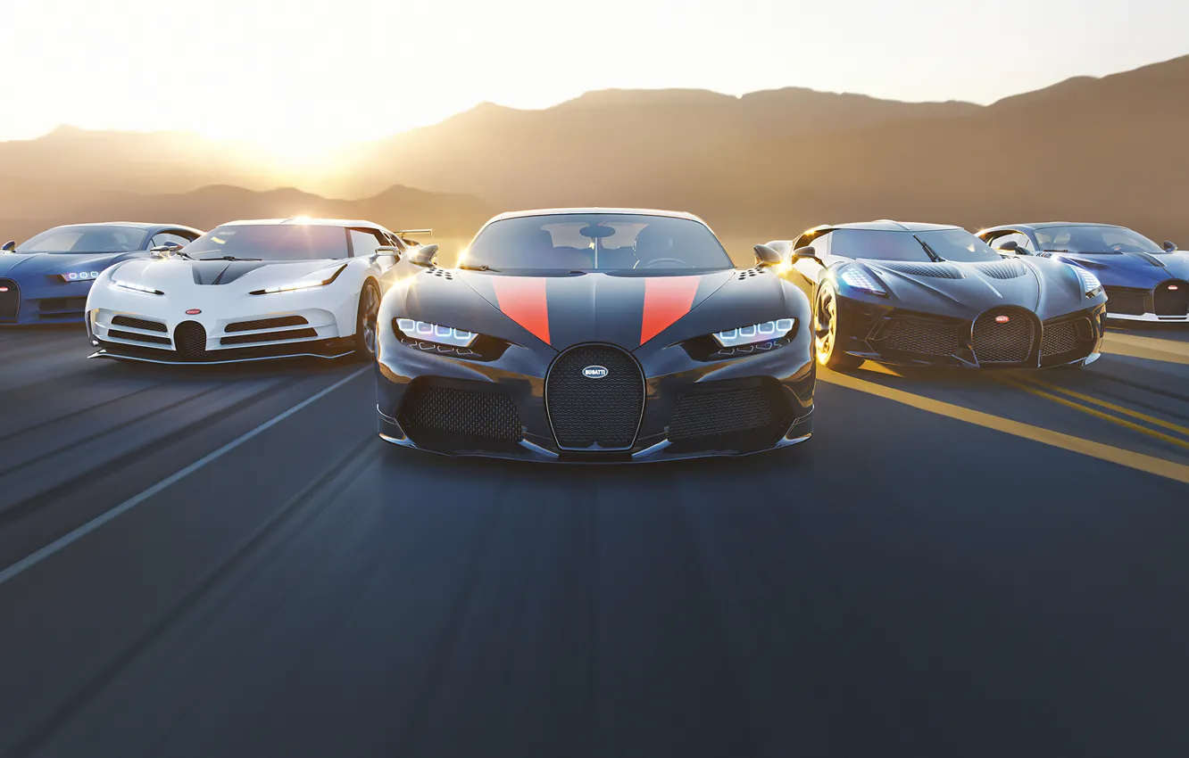 Photo wallpaper sunset, rendering, speed, Bugatti, supercars, hypercar, Chiron, Divo