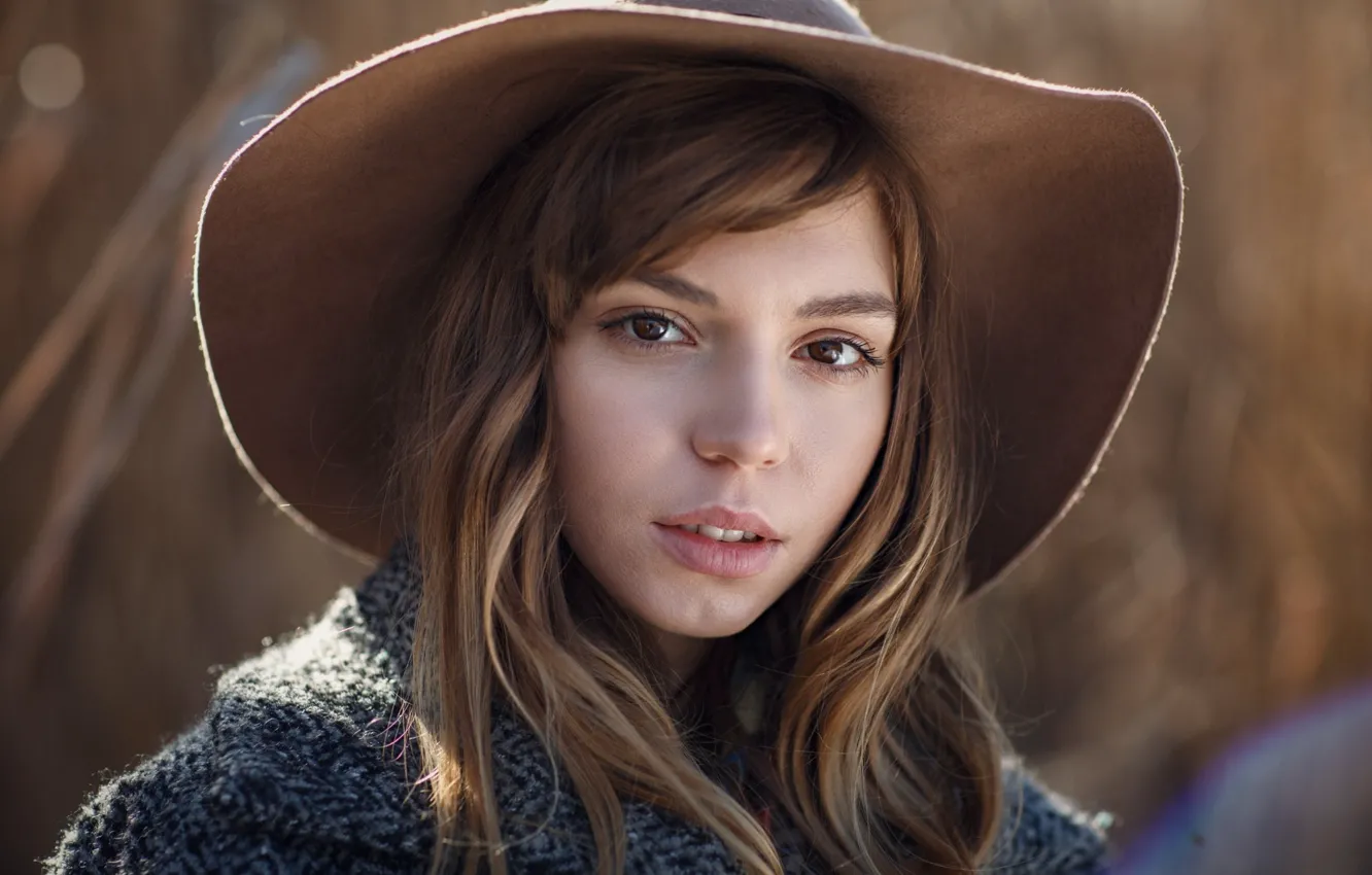 Photo wallpaper look, girl, the sun, face, portrait, hat, makeup, hairstyle