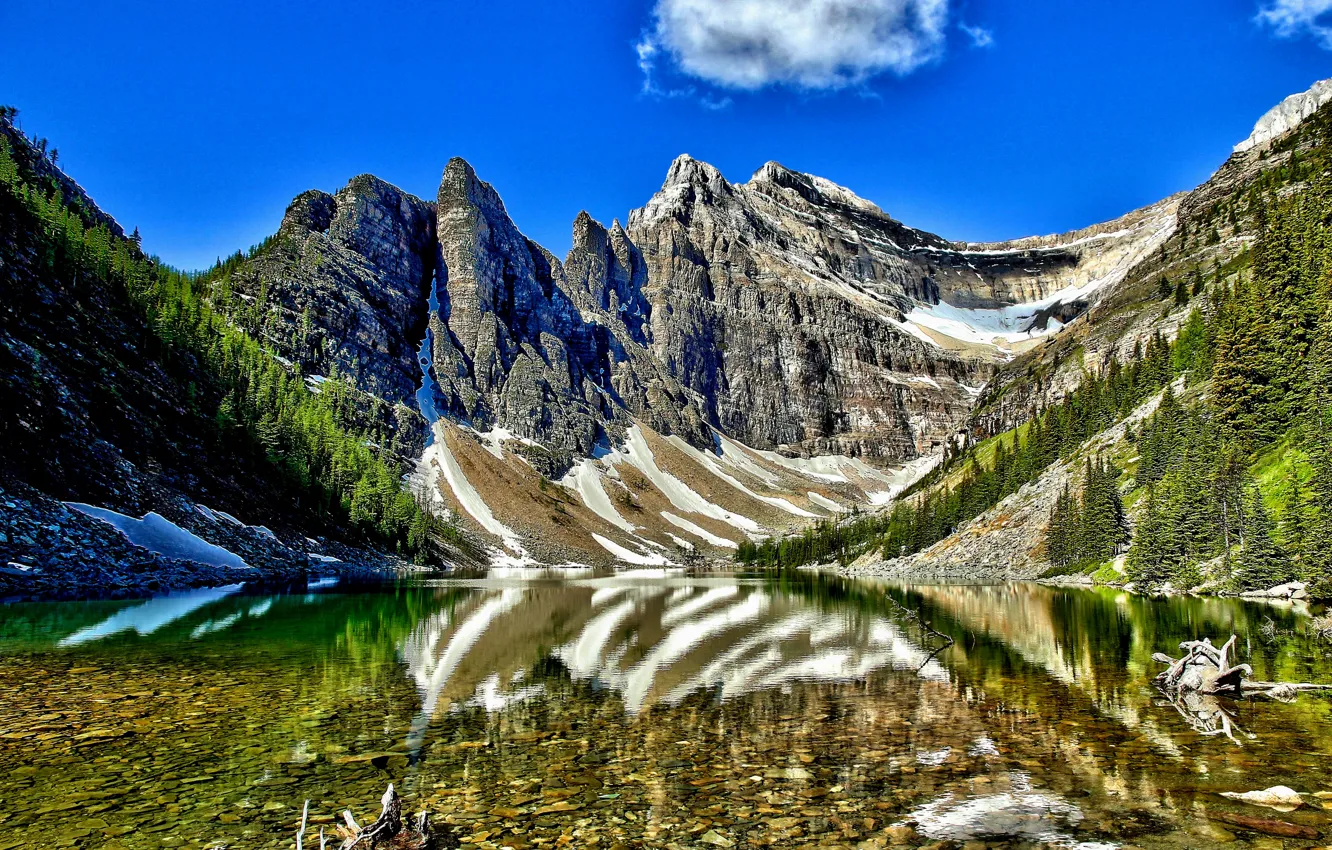 Photo wallpaper the sky, snow, trees, mountains, lake, Banff National Park, Alberta, Canada