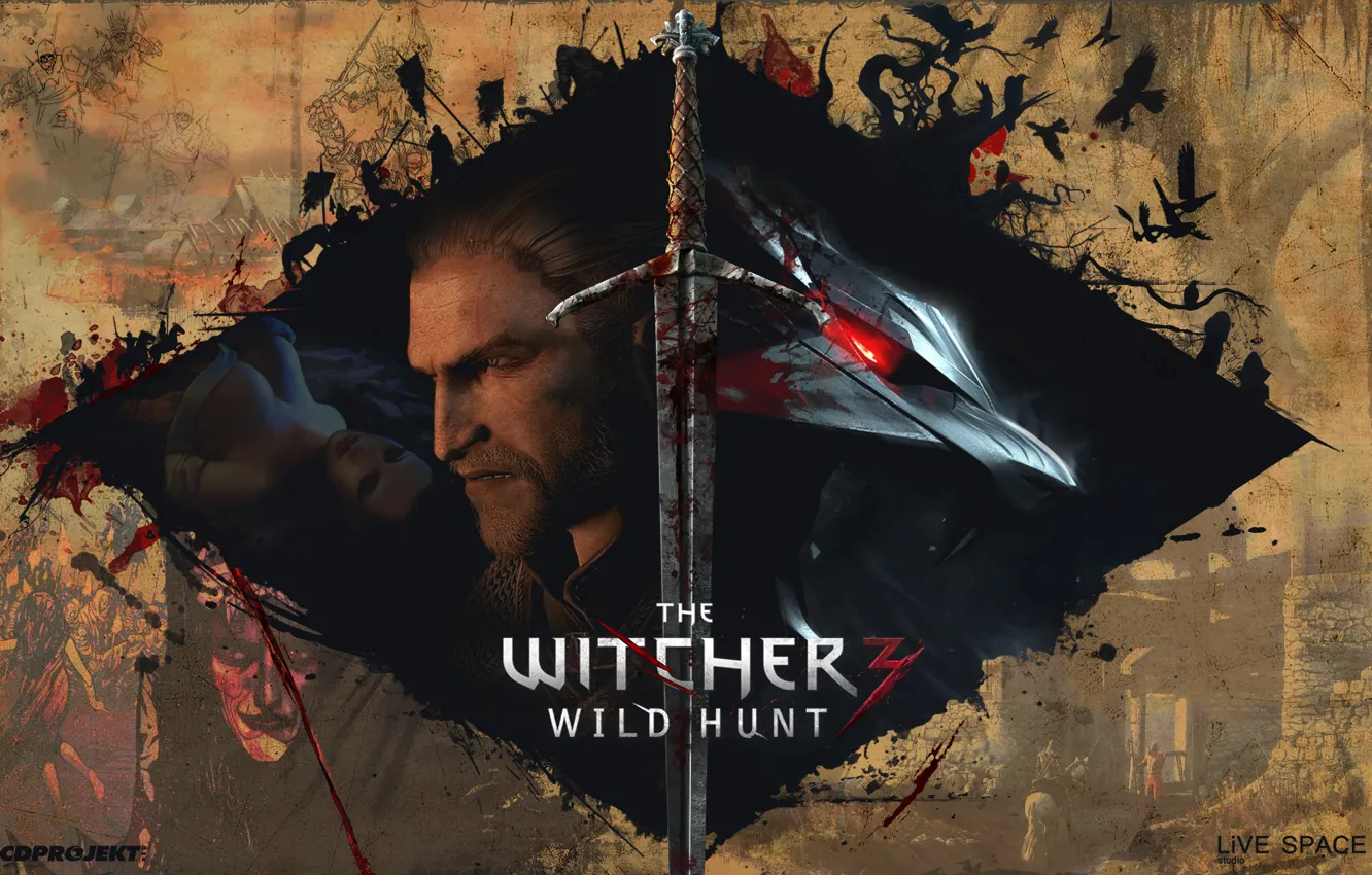 Photo wallpaper The Witcher 2, The Witcher 3, LiVE SPACE studio, The Witcher 1, CDPRODJECT red