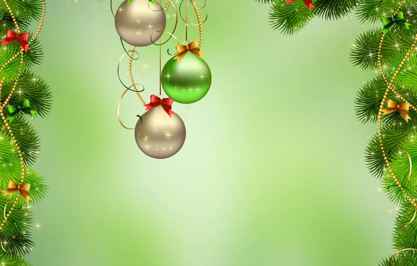 Photo wallpaper background, balls, spruce, year, new, ukrashena