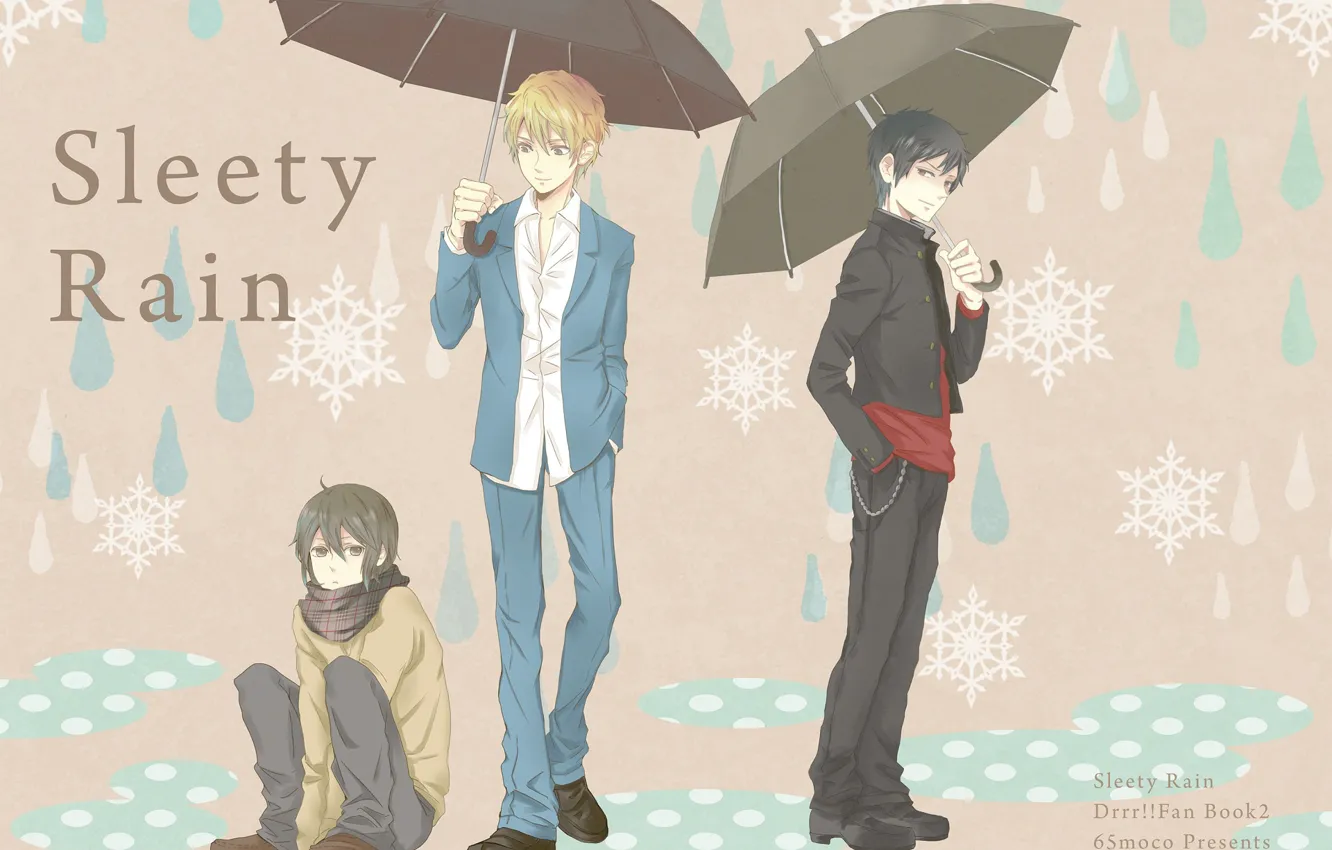Photo wallpaper umbrella, guys, trio, Durarara, Durarara, Of Izaya Orihara, Heiwajima Shizuo, Kasuka Heiwajima