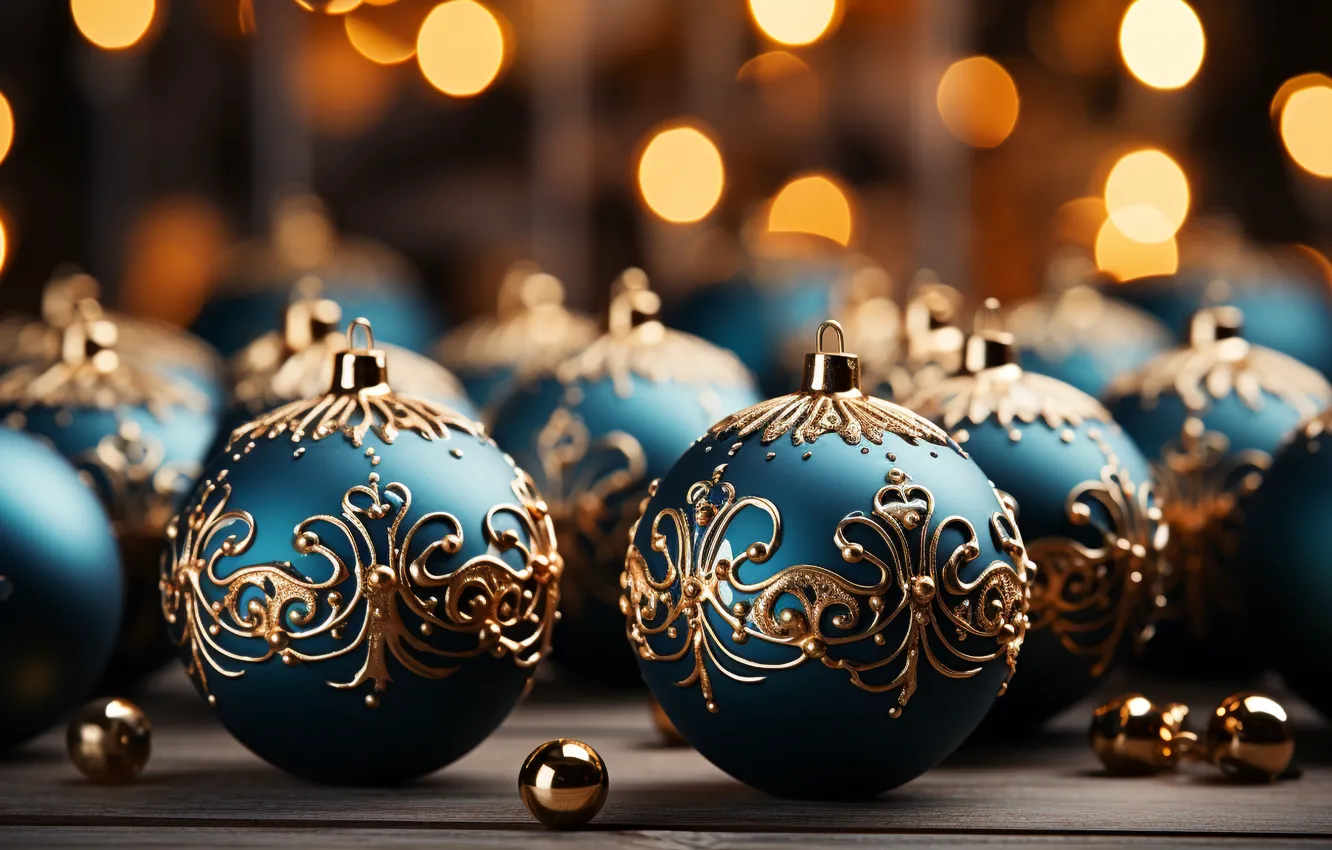 Photo wallpaper balls, the dark background, new year, Christmas, blue background, Christmas decorations, Christmas decorations, AI art