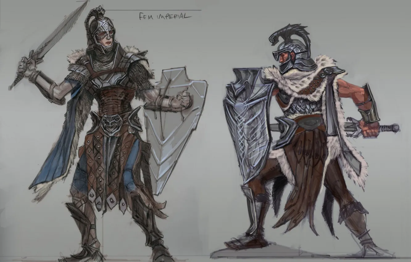 Photo wallpaper sword, shield, warriors, Skyrim, The Elder Scrolls V