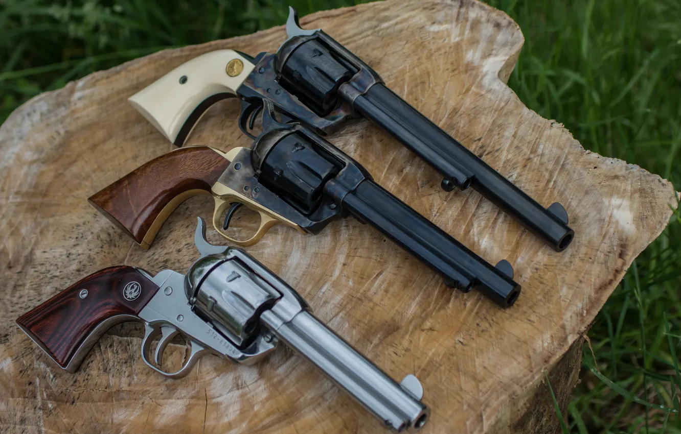 Photo wallpaper weapons, trunks, stump, revolvers