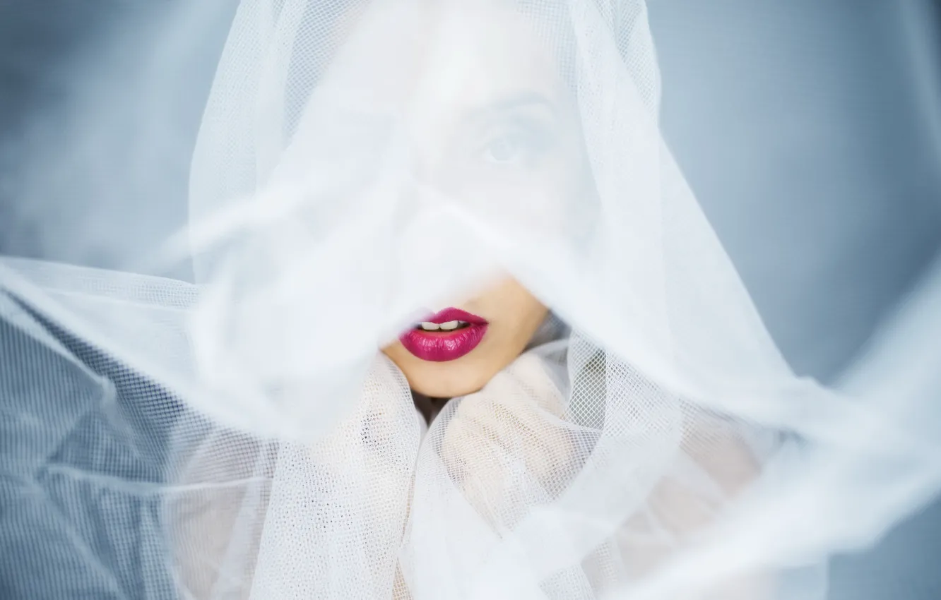 Photo wallpaper girl, lips, veil