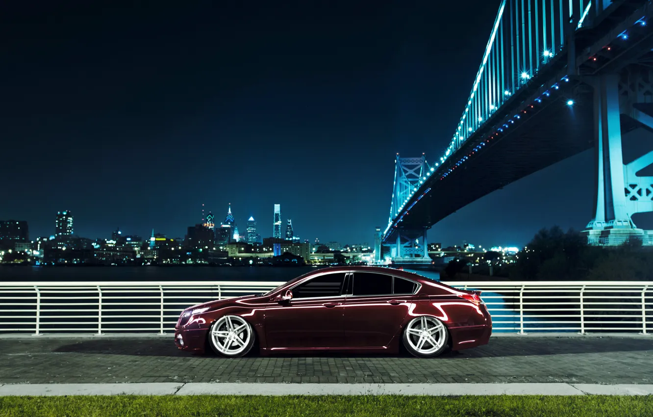 Photo wallpaper night, bridge, the city, black, profile, Honda, Accord, Honda