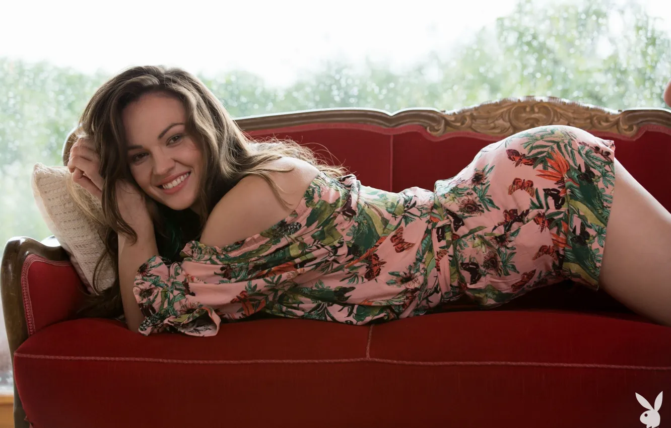 Photo wallpaper playboy, smile, model, Rita, Sundress, On The COuch