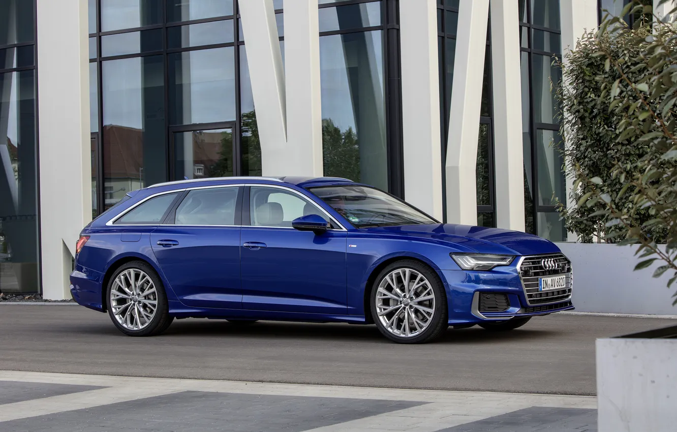 Photo wallpaper blue, Audi, building, 2018, universal, A6 Avant