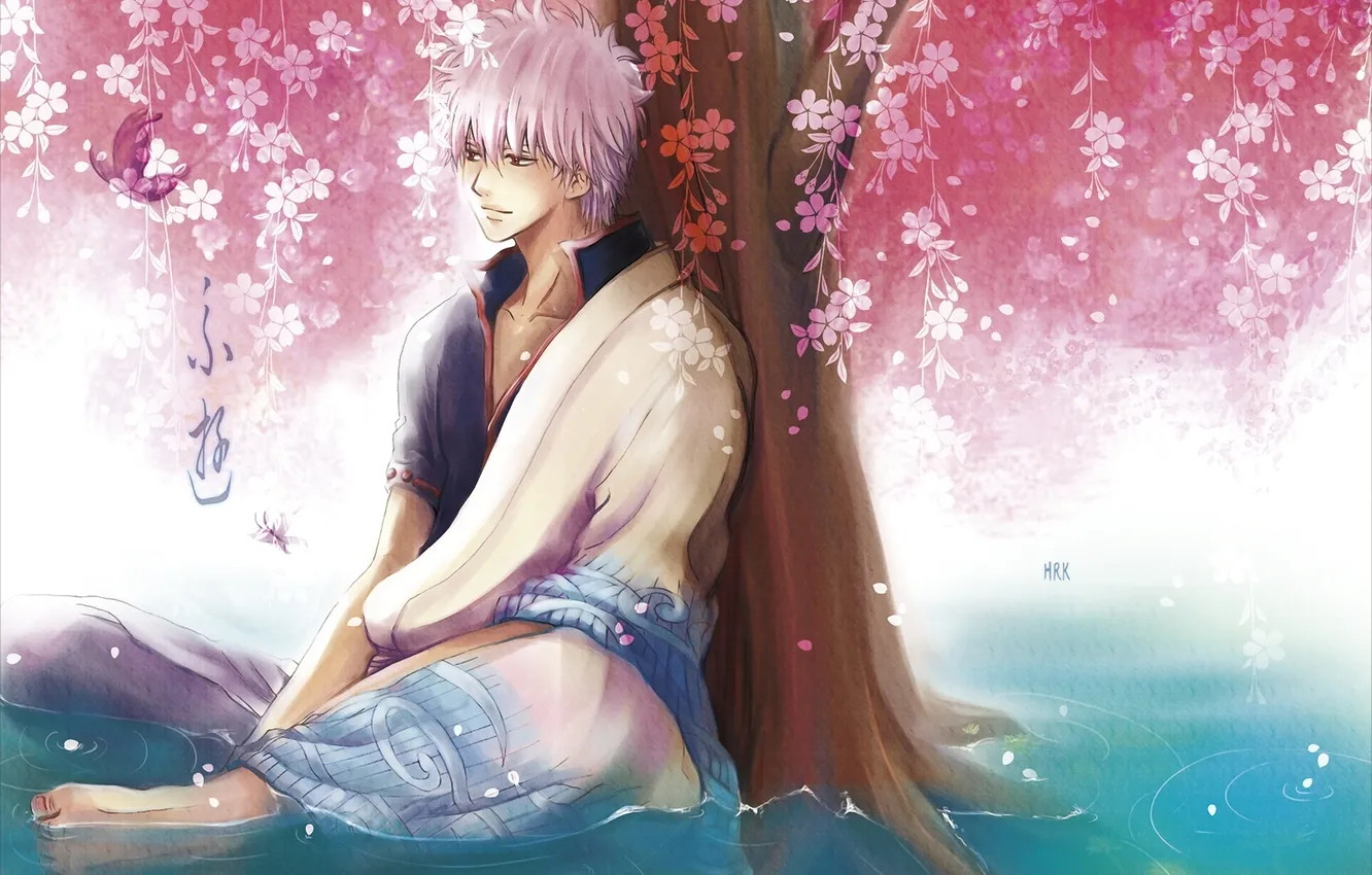 Photo wallpaper water, art, guy, kimono, gintama, Sakata Gintoki, Pixiv, hrk