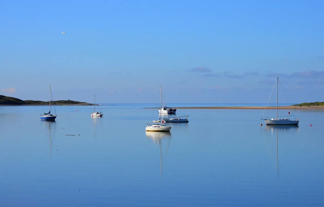 Photo wallpaper sea, the sky, boat, morning, yacht, harbour