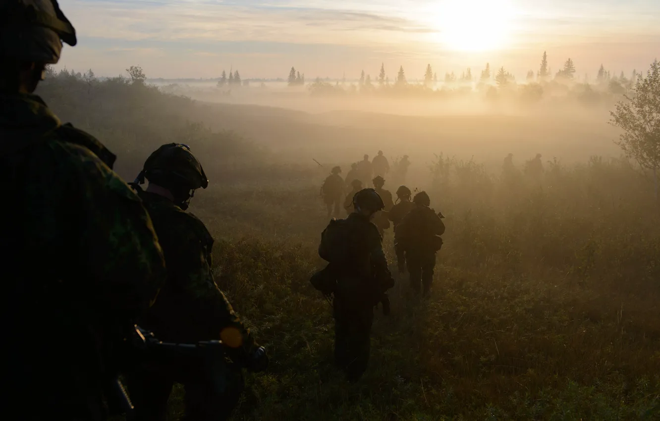 Photo wallpaper fog, soldiers, Canadian Army