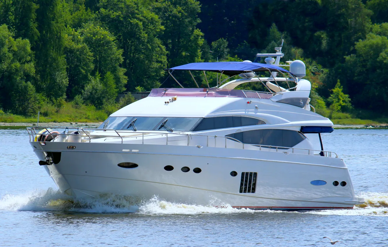 Photo wallpaper river, stay, yacht