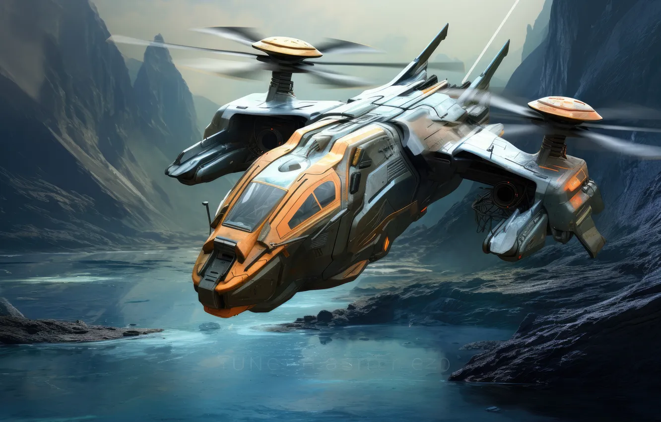 Photo wallpaper flight, aviation, technique, helicopter, the plane, aircraft, AI art, neural network