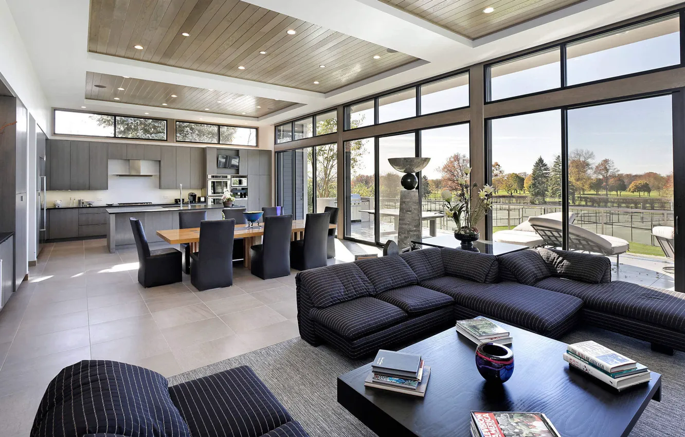 Photo wallpaper interior, kitchen, living room, dining room, Modern Ranch, modern ranch