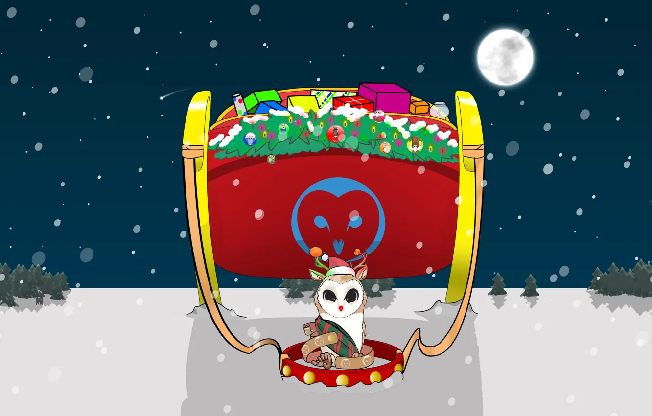 Photo wallpaper night, Christmas, the barn owl, Olenevoda barn owl