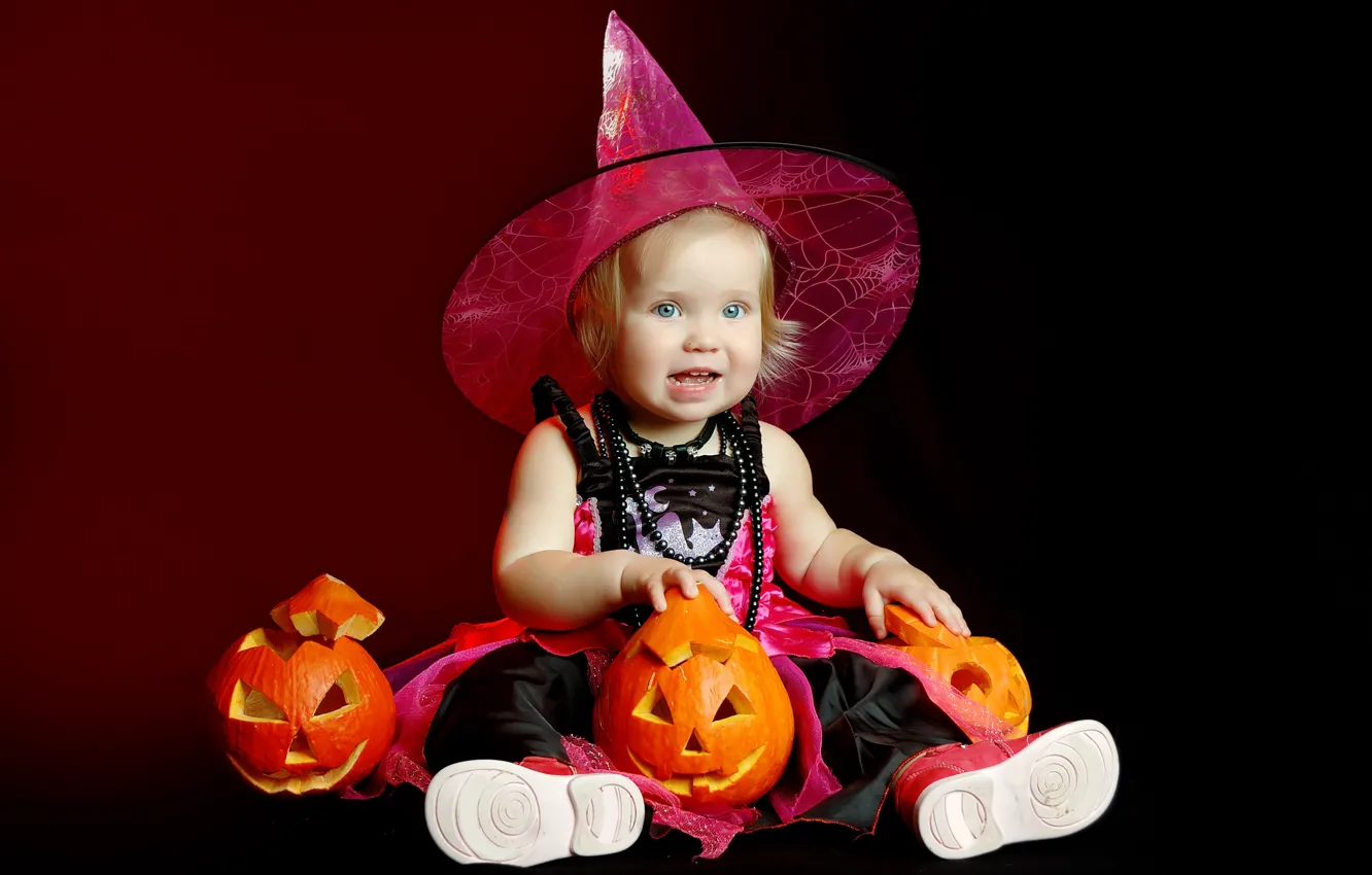 Photo wallpaper holiday, girl, pumpkin, Halloween