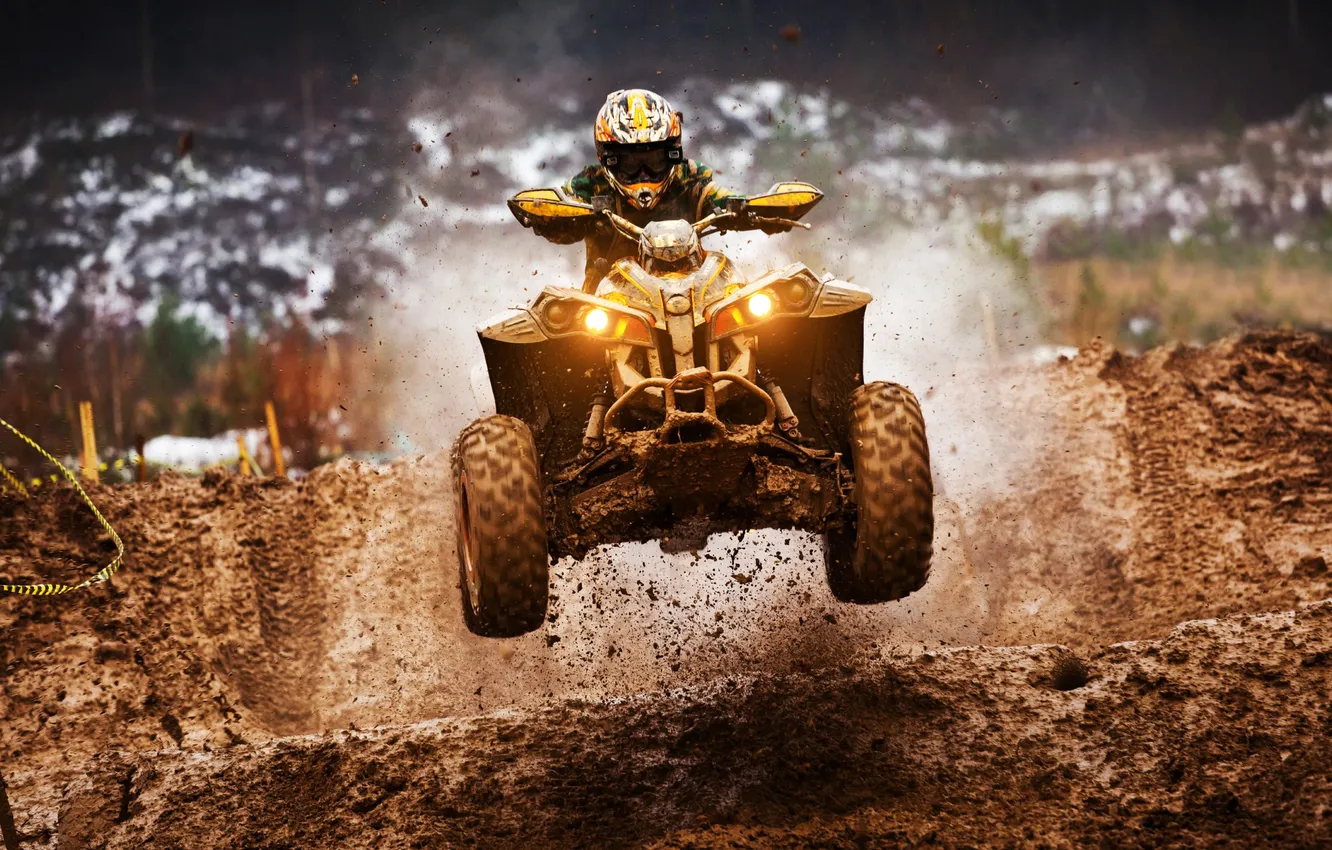 Photo wallpaper dirt, jump, race, mud, quad