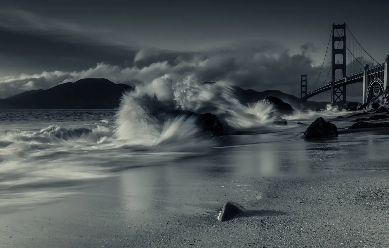 Photo wallpaper wave, the sky, bridge, CA, Bay, San Francisco, California, San Francisco