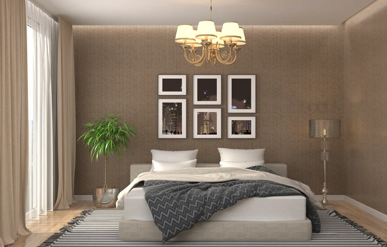 Photo wallpaper design, bed, picture, bedroom, modern