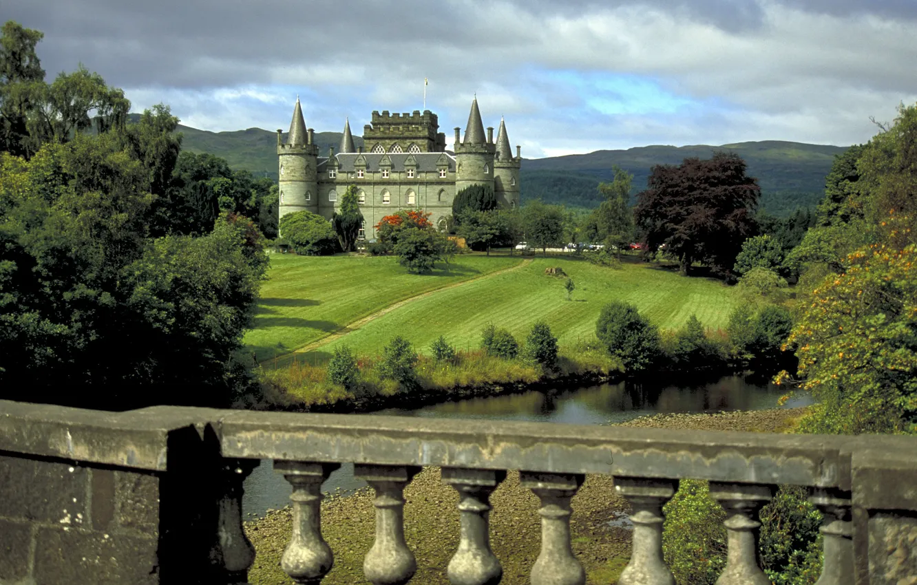 Photo wallpaper forest, river, castle